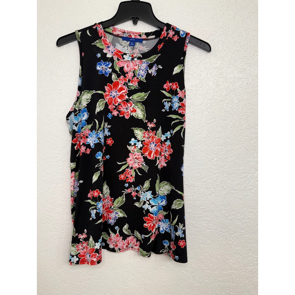 Apt. 9 Womens XXL Black Floral Sleeveless Knit Shell Crew Neck Tank Top